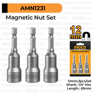 [EZM.8100427] 3-Pcs Magnetic Hex Nut (12mm) INGCO AMN1231 Kunci Mata Bor Sok Roofing