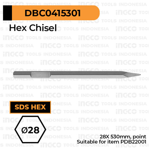 [EZM.8100428] SDS-Hex Chisel Point (28 mm) INGCO - Mata Bor Bobok Pahat Tembok Beton