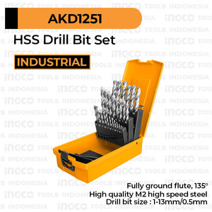 [EZM.8100707] 25-Pcs M2 HSS Drill Bits Set (1-13 mm) INGCO AKD1251 Mata Bor Besi