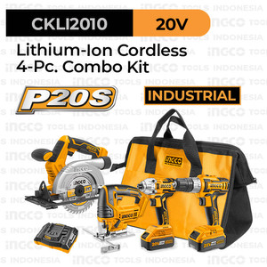 [EZM.8100439] P20S Cordless 4-Combo Kit INGCO CKLI2010 Paket Bor Gergaji Driver Set