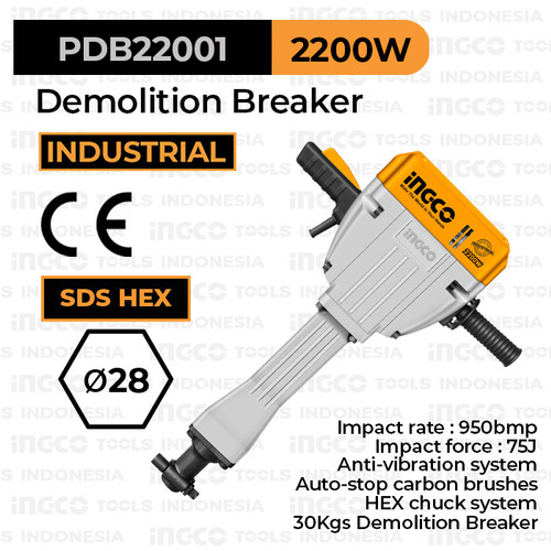 [EZM.8100451] Demolition Jack Hammer (30 Kg, 75J) INGCO PDB22001 - Mesin Bobok Beton