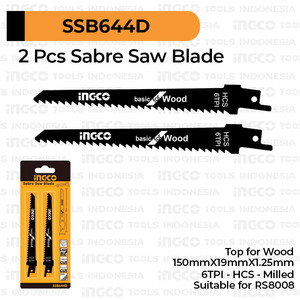 [EZM.8100461] 2-Pcs Sabre Saw Blade (Wood 6TPI) INGCO SSB644D - Mata Gergaji Saber