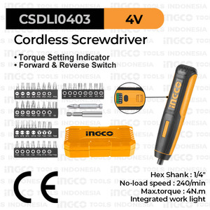 [EZM.8100721] Cordless Screwdriver (4V 4Nm) INGCO CSDLI0403 Obeng Listrik Mini Kecil