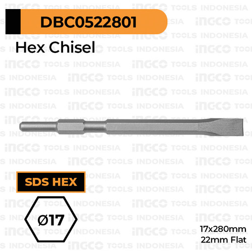 [EZM.8100510] SDS-Hex Chisel Flat (22 mm) INGCO - Mata Bor Bobok Pahat Tembok Beton