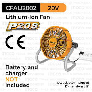 [EZM.8100567] P20S Cordless Working Fan (11") INGCO CFALI2002 - Kipas Angin Baterai