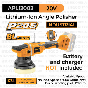 [EZM.8100571] P20S Brushless Angle Polisher (4800rpm) INGCO APLI2002 Mesin Poles Cat