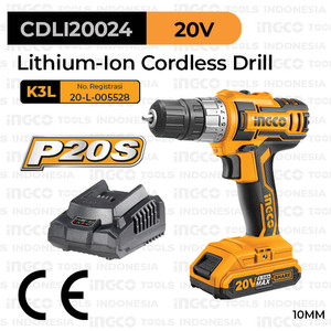 [EZM.8100767] P20S Cordless Drill (10mm, 45Nm) INGCO CDLI20024 Bor Baterai Kayu Besi
