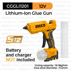 [EZM.8100573] S12 Cordless Glue Gun (Ø11.2mm) INGCO CGGLI1201 Lem Tembak Lilin Cair