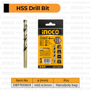 [EZM.8100575] 10Pcs HSS Steel Drill Bits (6 mm) INGCO DBT1100603 - Mata Bor Besi 6mm
