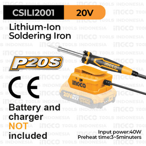 P20S Cordless Solder Iron (40 W) INGCO CSILI2001 - Patri Listrik Timah