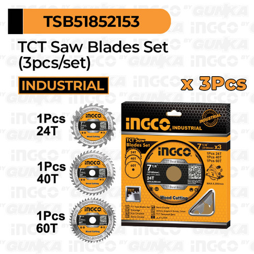 [EZM.8100625] 3-Pcs TCT Saw Blades (7 1/4"/185mm) INGCO - Mata Gergaji Circular Inch