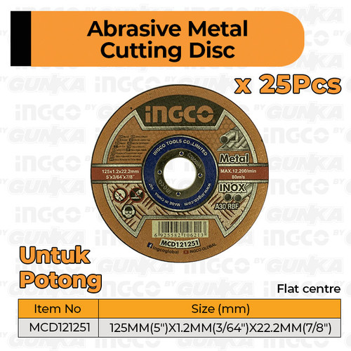 [EZM.8100792] 25Pcs Cutting Disc 5" INGCO MCD121251 Mata Batu Potong Gerinda Gurinda
