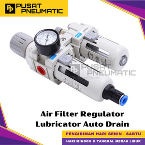 [EZM.9501138] AC 5010-10D Air Filter Regulator Lubricator Auto Drain 2 Baris 1"