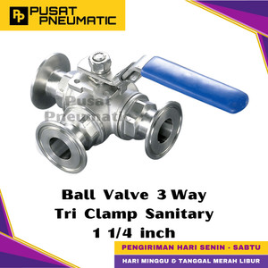 [EZM.9501500] 1 1/4" Ball Valve 3 Way Sanitary Tri Clamp Stainless 316 1 1/4 inch