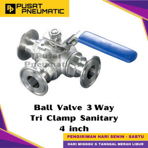 [EZM.9501502] 4" Ball Valve 3 Way Sanitary Tri Clamp Stainless 316 4 inch