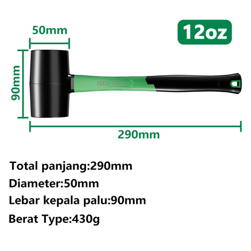 ISKU palu karet Rubber Hammer 8oz 12oz 16oz black mallet rubber - 12oz