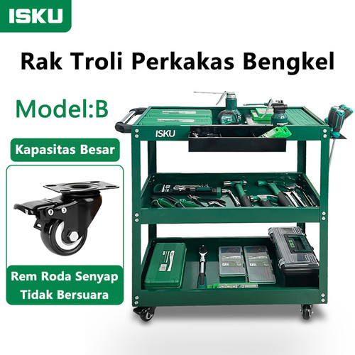 [EZM.5500169] ISKU troli bengkel rak 3susun besi trolly trolley rak kerja perkakas B