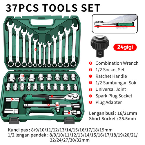 [EZM.5500170] ISKU tool kit set 82pcs kunci shock set ring pas alat set 1/2 rachet