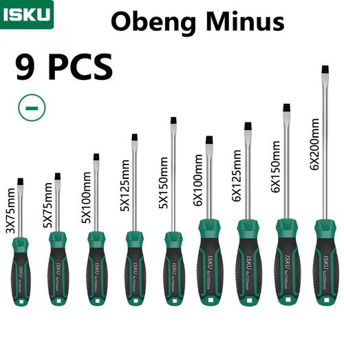 [EZM.5500172] ISKU obeng set 9 pcs 75-200mm Minus screwdriver set tip magnetik