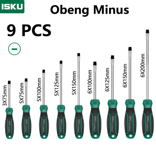 [EZM.5500172] ISKU obeng set 9 pcs 75-200mm Minus screwdriver set tip magnetik