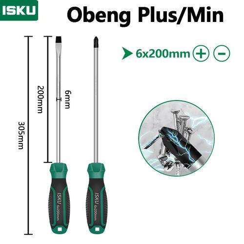 [EZM.5500174] ISKU obeng set 2pcs 6*200 mm plus minus screwdriver set tip magnetik