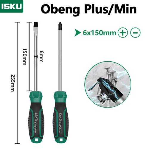 [EZM.5500175] ISKU obeng set 2pcs 6*150 mm plus minus screwdriver set tip magnetik
