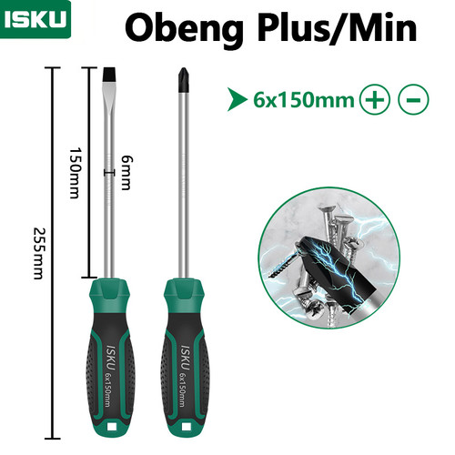 [EZM.5500175] ISKU obeng set 2pcs 6*150 mm plus minus screwdriver set tip magnetik