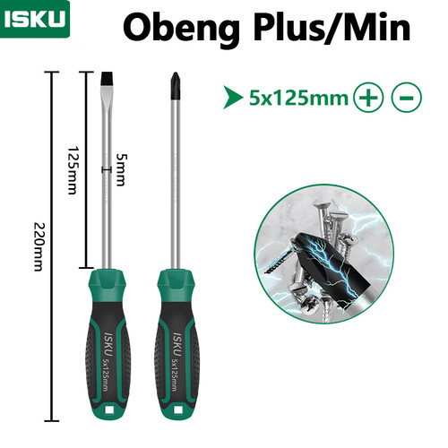 [EZM.5500178] ISKU obeng set 2pcs 5*100 mm plus minus screwdriver set tip magnetik