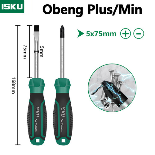 [EZM.5500179] ISKU obeng set 2pcs 5*75mm plus minus screwdriver set tip magnetik