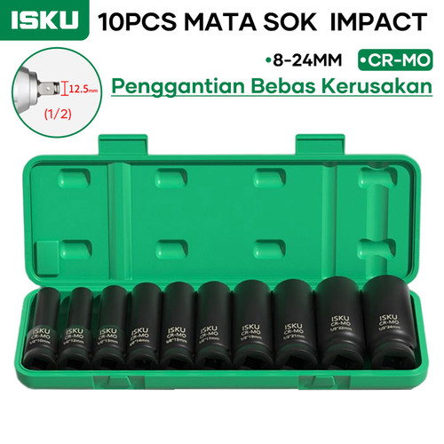 [EZM.5500183] ISKU mata shock impact 10pcs bahan cr-mo panjang mata sock socket