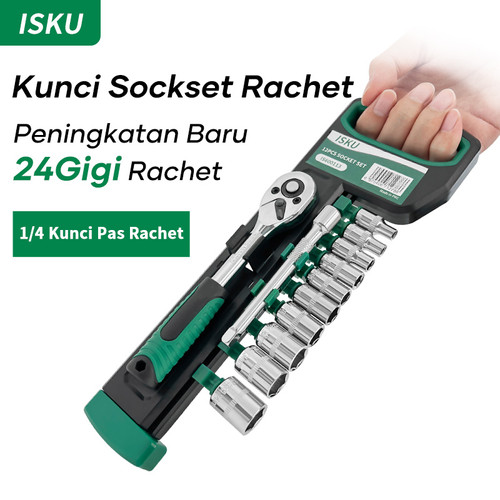 [EZM.5500186] ISKU kunci shock sok socket set wrench 12pcs 1/4 inch ratchet 4-14mm