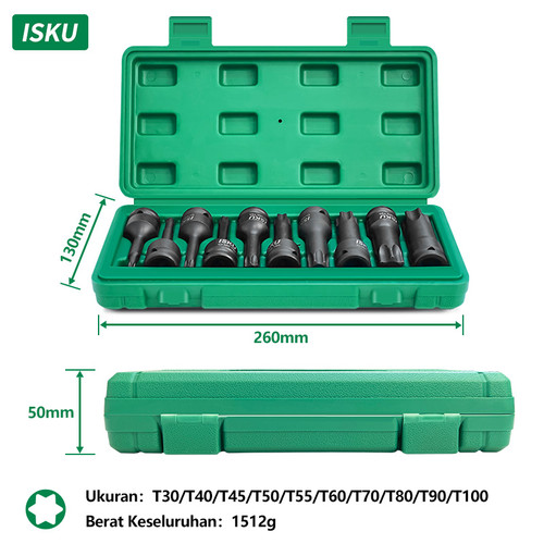 [EZM.5500201] ISKU Mata Socket Impact Bits Set 10pcs Bahan Cr-Mo 1/2 Inch Driver - T