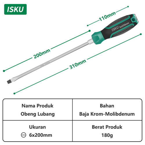 ISKU Obeng Ketok set Punch Slotted Screwdriver komplit tip magnetik - 6*200 Minus