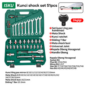 [EZM.5500161] ISKU tool kit set alat kunci shock sok set 51pcs kunci ring 9pcs8-19mm