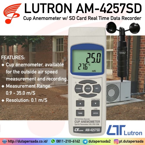 Lutron AM-4257SD Cup Anemometer with SD Card Real Time Data Recorder - NON GARANSI