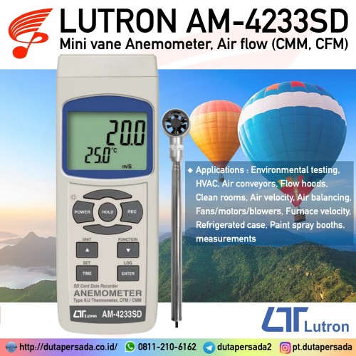 Lutron AM-4233SD Air Flow Anemometer SD Card Data Recorder - NON GARANSI