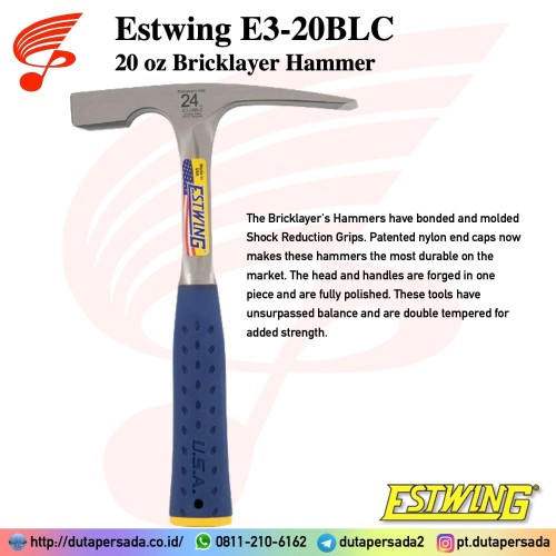 Estwing E3-20BLC 20 oz Bricklayer Hammer/Chisel Edge Palu Sedimen