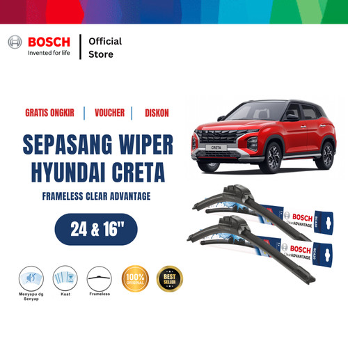 [EZR.2400094] ⁠Bosch Wiper Mobil Hyundai Creta Frameless New Clear Advantage 24 dan 16 Inci