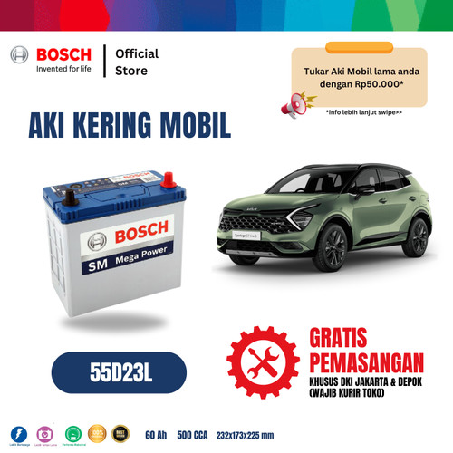[EZR.2400099] Aki Mobil KIA Sportage Bosch MF 55D23L Aki Kering Original