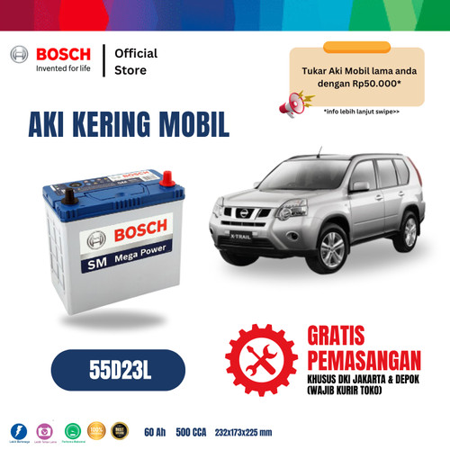 [EZR.2400100] Aki Mobil Nissan X-Trail Bosch MF 55D23L Aki Kering Original