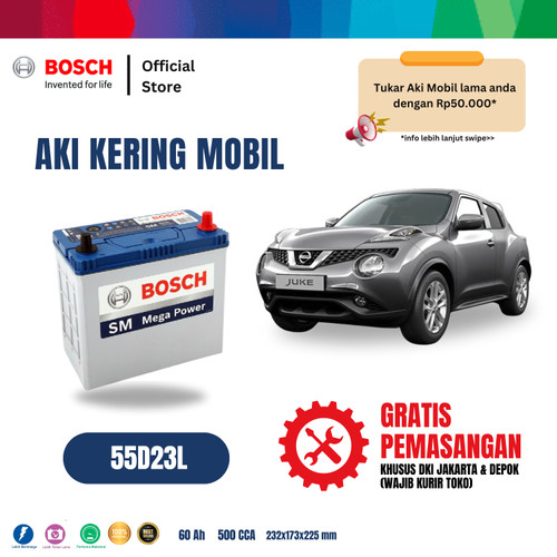 [EZR.2400101] Aki Mobil Nissan Juke Bosch MF 55D23L Aki Kering Original