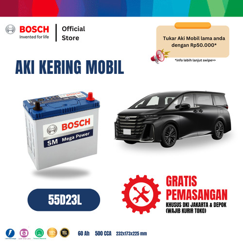 [EZR.2400779] Aki Mobil Toyota Alphard Bosch MF 55D23L Aki Kering Original