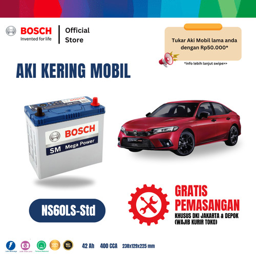 [EZR.2400117] Aki Mobil Honda New Civic Bosch MF NS60LS-Std - 42AH