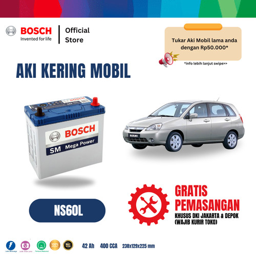 [EZR.2400123] Aki Mobil Suzuki Aerio Bosch MF NS60L 42AH