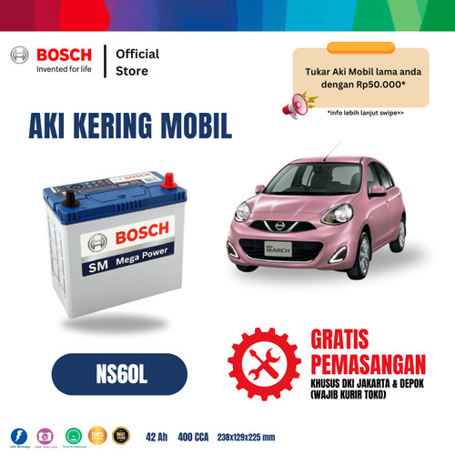 [EZR.2400125] Aki Mobil Nissan March Bosch MF NS60L 42AH