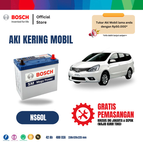 [EZR.2400126] Aki Mobil Nissan Grand Livina Bosch MF NS60L 42AH