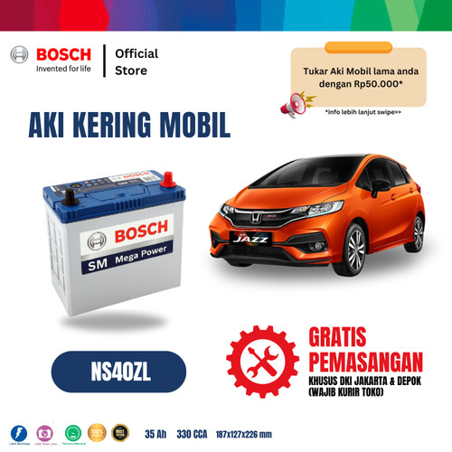 [EZR.2400147] Bosch Aki Mobil Honda Jazz, New Jazz RS MF Blue NS40ZL