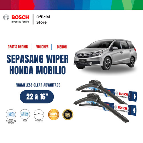 [EZR.2400198] Bosch Wiper Kaca Mobil Honda Mobilio Frameless Clear 22 dan 16 Inci - Warna