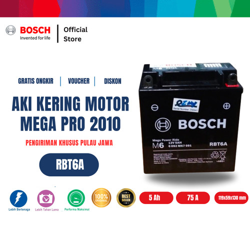 [EZR.2400211] Aki Kering Motor Honda Mega Pro 2010 - Maintenance Free - Bosch RBT-6A