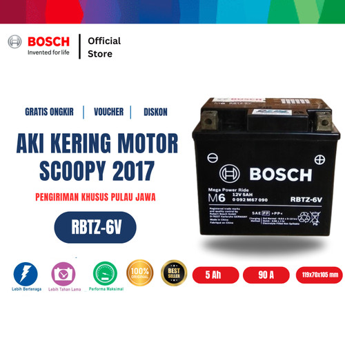 [EZR.2400220] Aki Kering Motor Honda Scoopy 2017 - Maintenance Free - Bosch RBTZ-6V